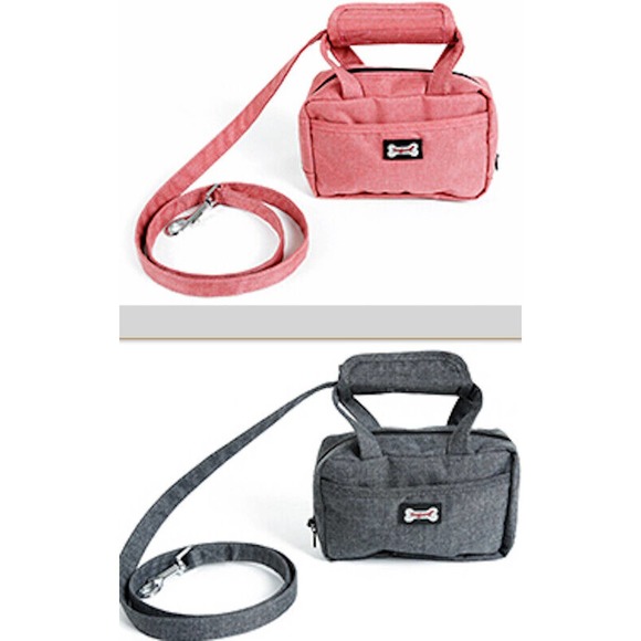 Dog Purse Leash Bag with Poop Bag Dispenser Front Pocket and Center Zipper RED - Picture 2 of 11